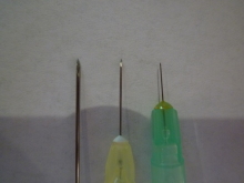 注射針3本の比較のアップ写真